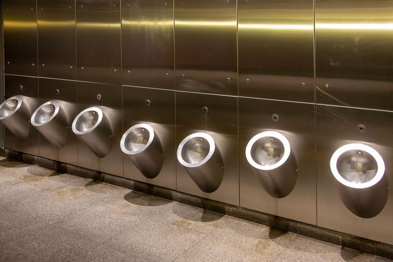 Modern fixture layout inside an accessible portable restroom unit